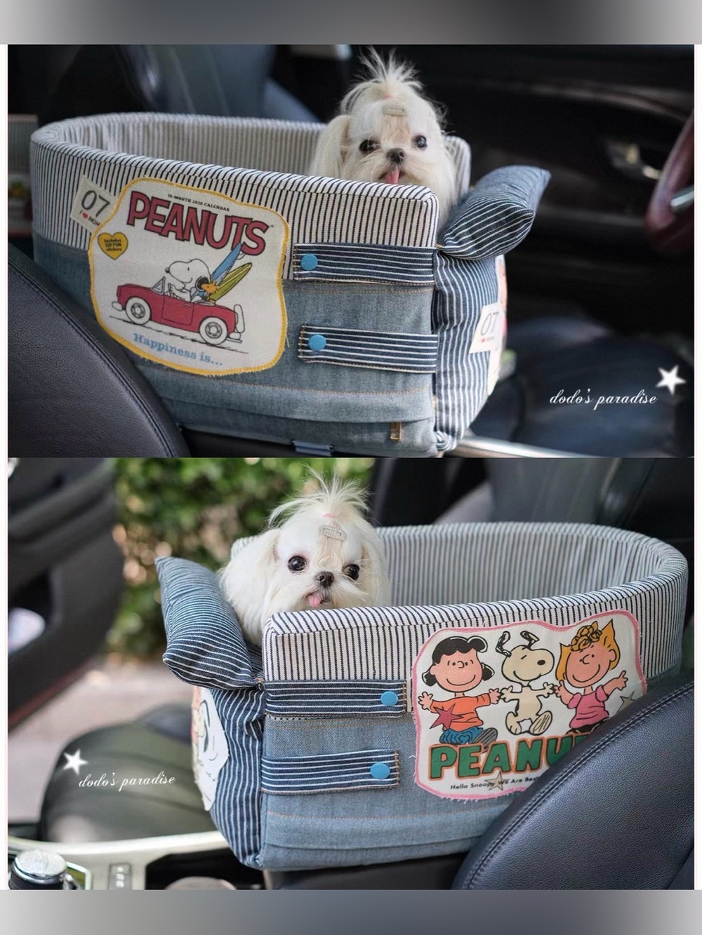 Peanuts Snoopy & Charlie Brown Denim Dog Car Seat Bed Pet Booster dog carrier